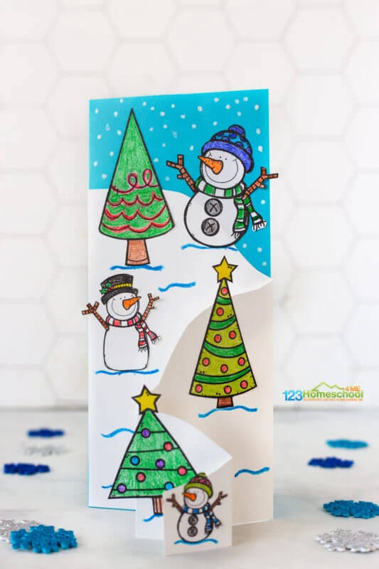 Lovely Snowman Christmas Greeting Card With Free Printable Templates Using Construction Paper & Crayons - DIY Cards Ideas for Little Ones to Produce