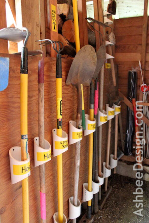 Make an Organize Garden Tools In Backyard Using PVC Pipes - Projects Created With PVC Pipe For Youngsters 