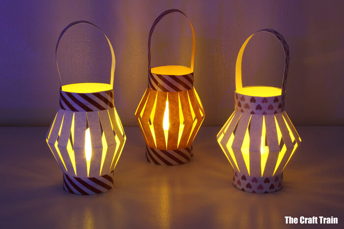 Mini Paper Lantern Decoration Craft With Printable Templates & Small LED Candle - Creating Paper Lanterns Easily For Diwali & Xmas