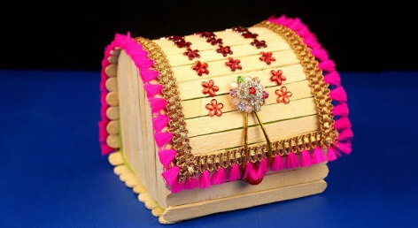 Pretty Jewellery Box Craft Made With Popsicle Sticks, Decorative Lace & Embellishments - Creating a Jewelry Box with Ice Cream Sticks