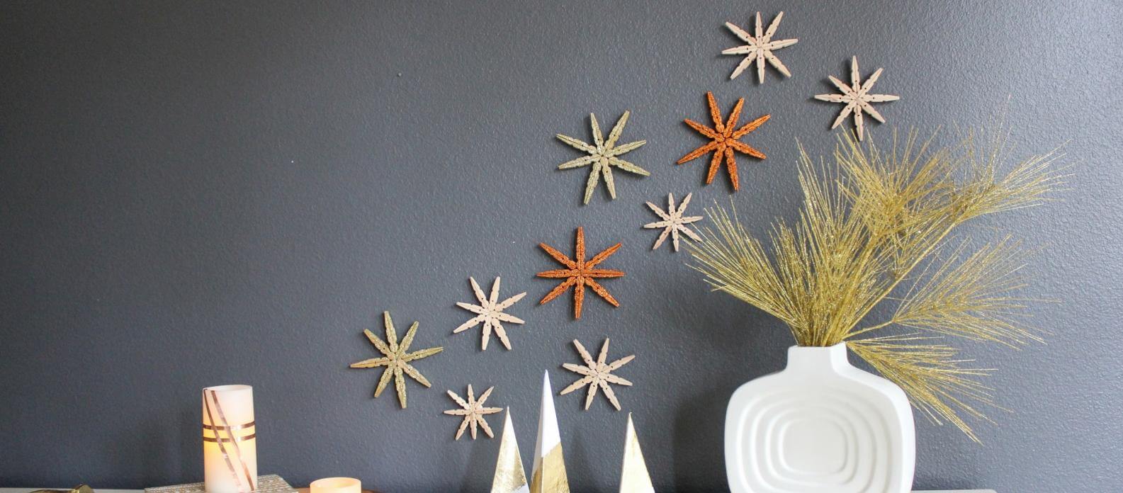 Pretty Snowflake Wall Decoration Craft Made With Colorful Clothespins - Creative Clothespin Projects - Easy & Fun