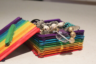 Rainbow Coloured Trinket Jewellery Box Craft Using Popsicle Sticks - Design a Jewelry Box with Craft Sticks.