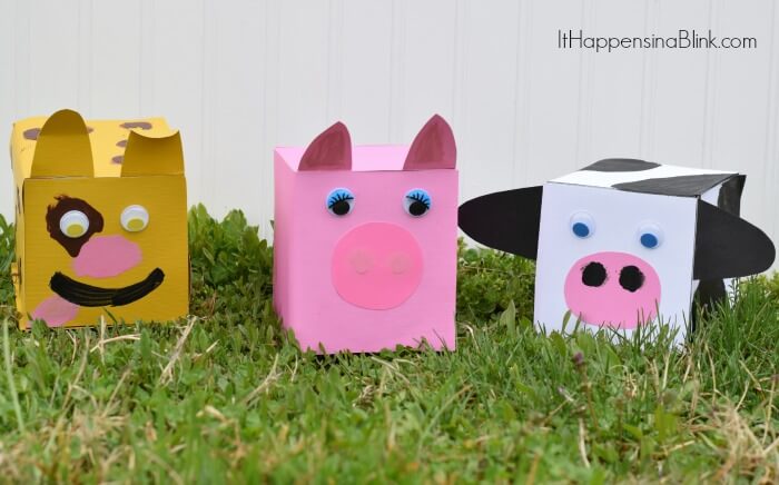 Recycled Farm Animals Craft Project Using Empty Tissue Boxes, Wiggly Eyes & Cardstock - Crafting with tissue boxes for the classroom.