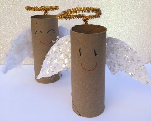 Recycled Toilet Paper Roll Angel Christmas Craft With Angel Wings Template, & Pipe Cleaners - Crafting Angels This Christmas with Children