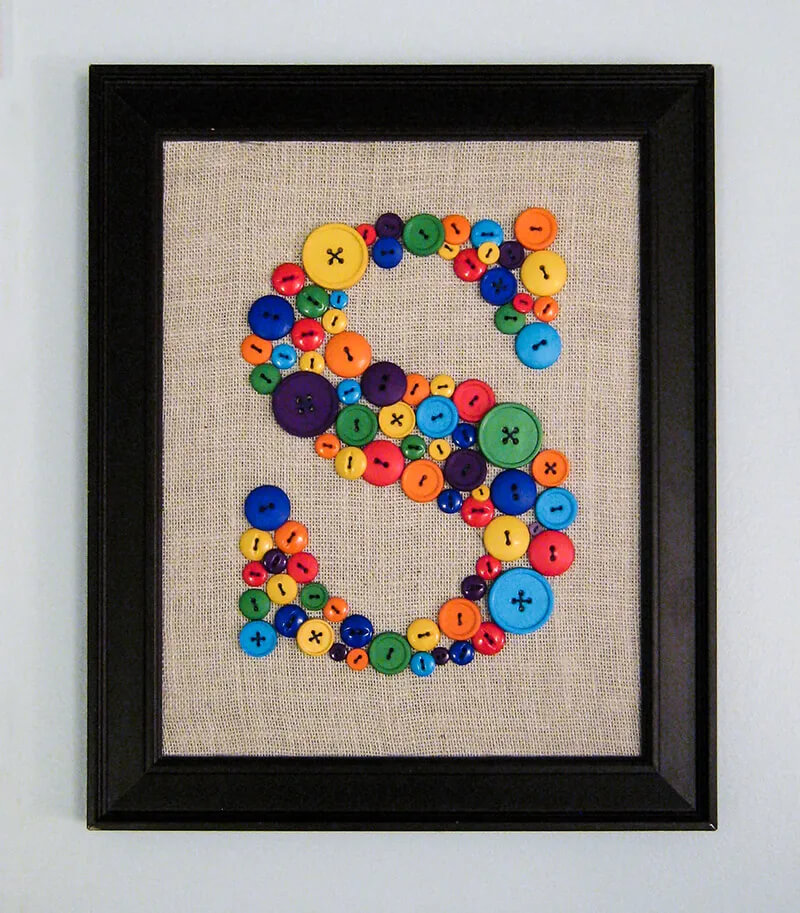  "S" Monogram Letter Made With Buttons For Wall Art - Button Art to Enhance Your Walls