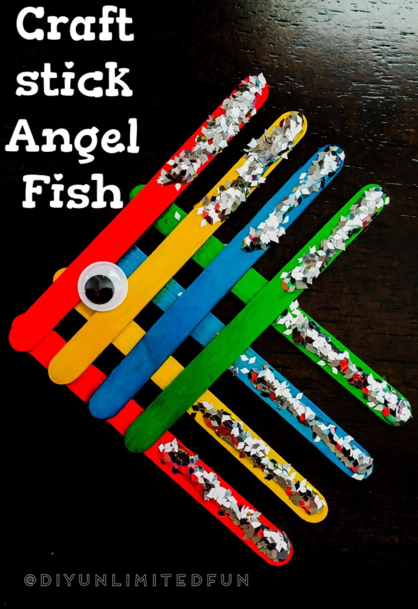 Super Easy Angel Fish Popsicle Stick Craft Project With Googly Eyes & Sequins - Constructing a Fish Model with Popsicle Sticks in the Domicile