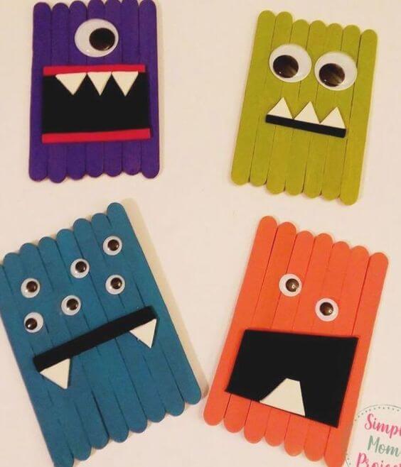 Super Easy Halloween Monster Craft For Kids Using Popsicle Sticks & Googly Eyes - Making Monsters out of Popsicle Sticks: Fun Stick Toys