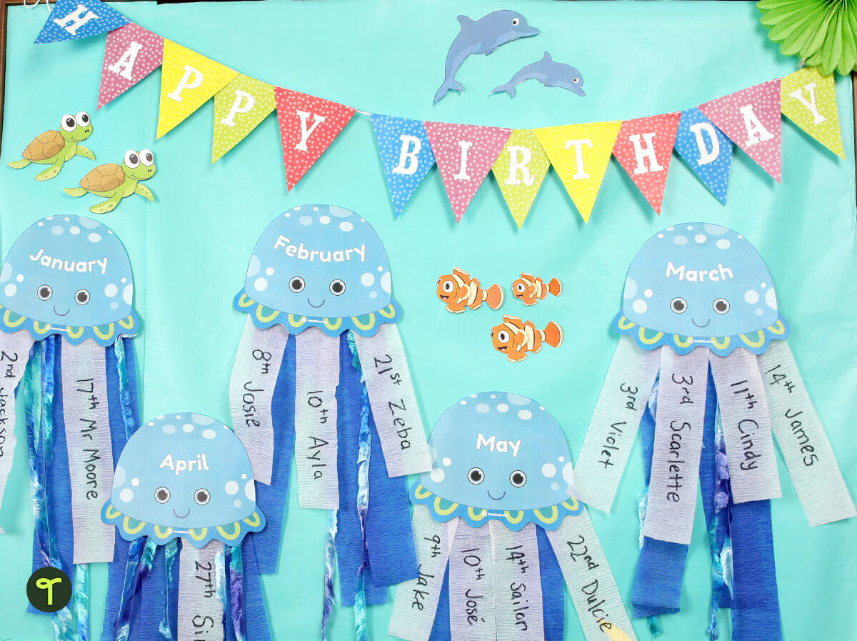 "Under The Sea" Birthday-Themed Classroom Decoration On Bulletin Board - Creative ways to embellish a classroom with crepe paper in 2023