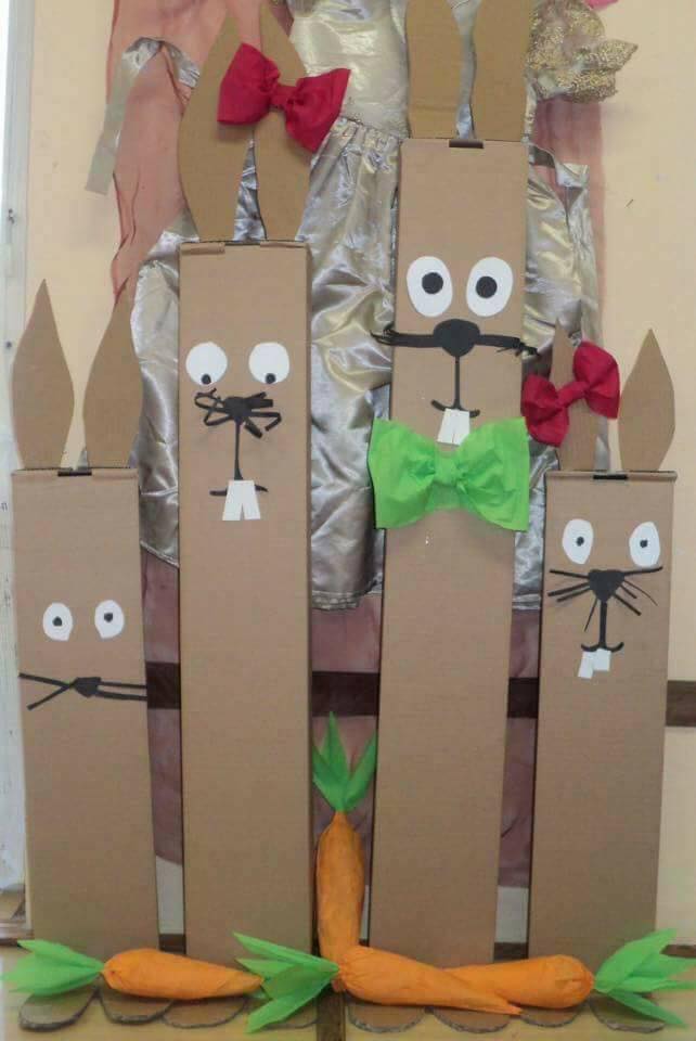 Unique & Attractive Bunny Family Art Idea Made With Cardboard Pieces - Resourceful Rabbit/Bunny Artistry 