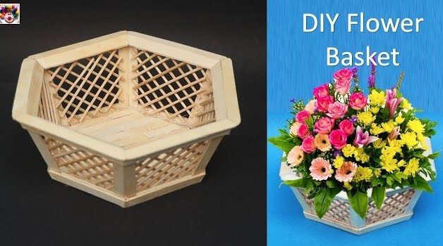 Unique Flower Basket Craft Activity Made With Popsicle Sticks - Ideas for Baskets Made of Popsicle Sticks for Little Ones