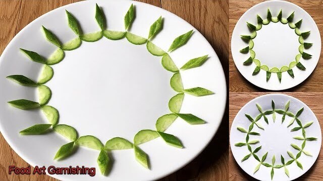 Easy Cucumber Art Decoration Idea On Salad Plate-Ideas for Artistically Displaying Food for Special Occasions