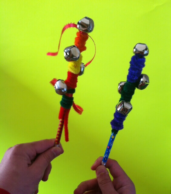 Easy to Make Jingle Sticks Craft Using Jingle Bells & Pipe Cleaners-Activities to Do with Children on May Day
