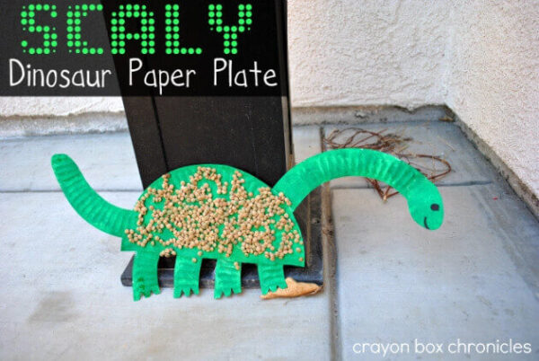 How To Make Scaly Brachiosaurus Dinosaur Craft Using Paper Plate, Tempura Paint & Green Lentils- Paper Plate Crafts for Kids - Make a Dinosaur!