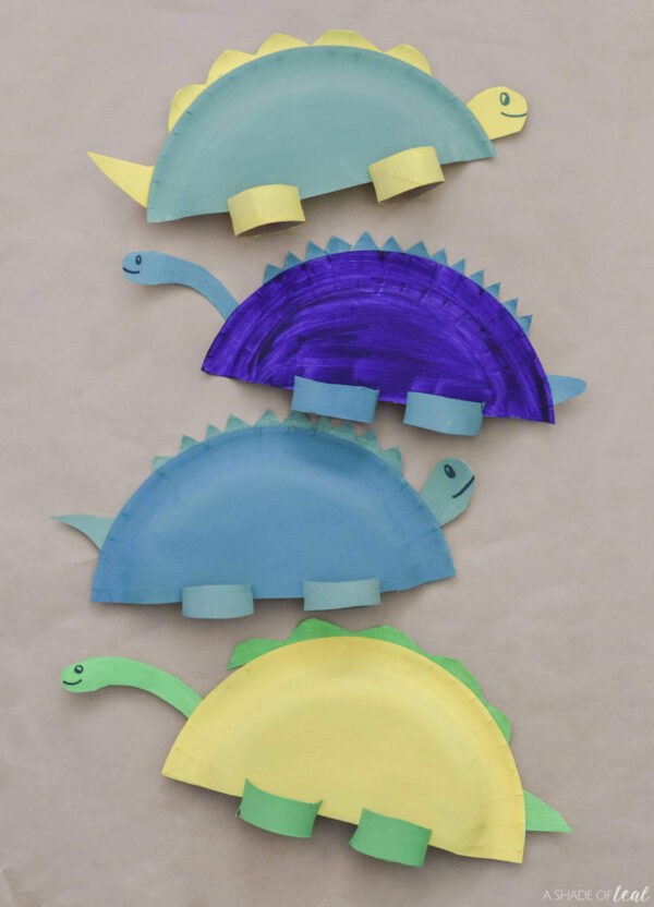 Make A Dinosaur Craft With Paper Towel Rolls & Paper Plates-Kids will have fun constructing a dinosaur with a paper plate