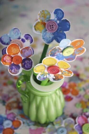 Wonderful Cork-Stamped Flower Button Craft Project For May Day-Generating May Day Memories with Kids