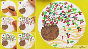 Cherry Flowers In Pot Painting Step by Step Tutorial
