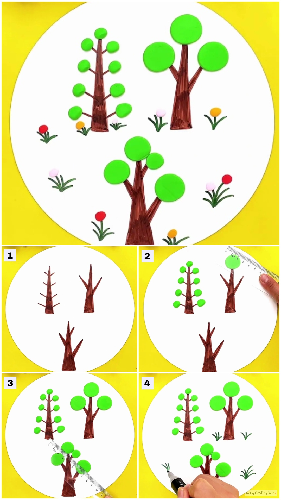 Clay Circles Tree Artwork Craft Tutorial For Kids