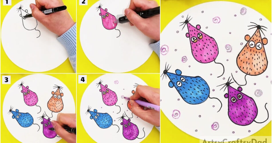 Colorful Mice Drawing Tutorial For Kids