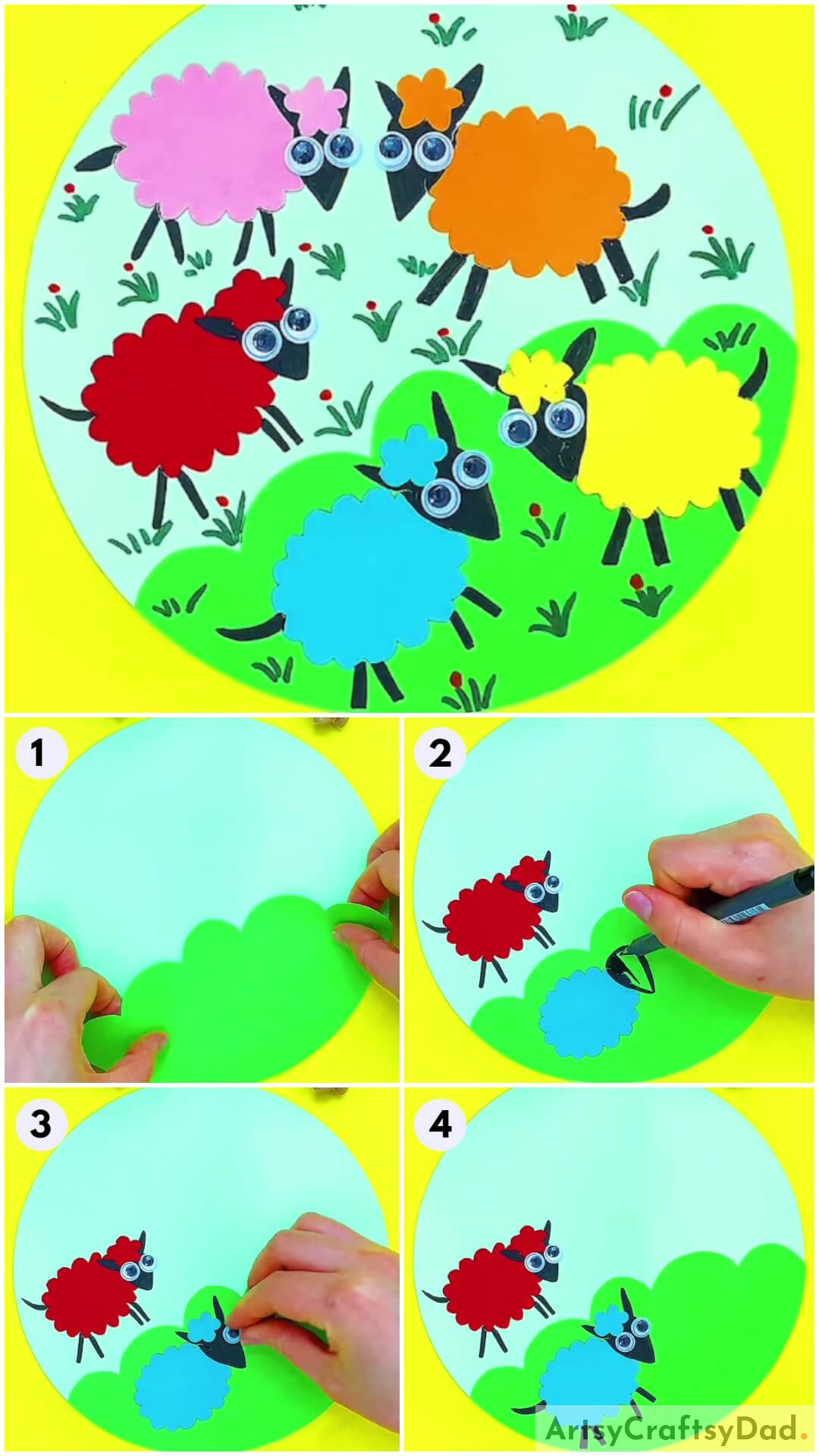 Colorful Sheep In Field Paper Craft Tutorial