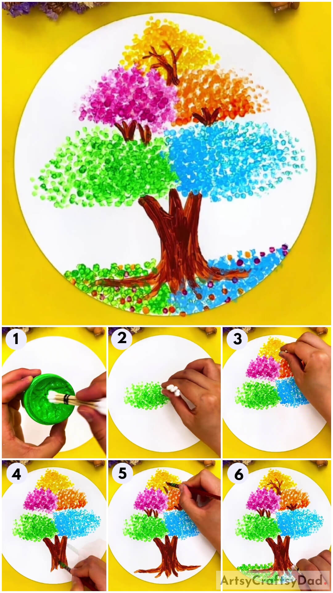 Colorful Tree Earbud Stamping Artwork For Kids