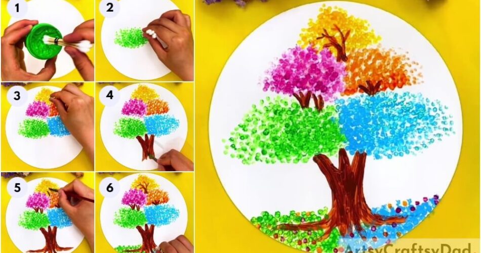 Colorful Tree Earbud Stamping Artwork For Kids