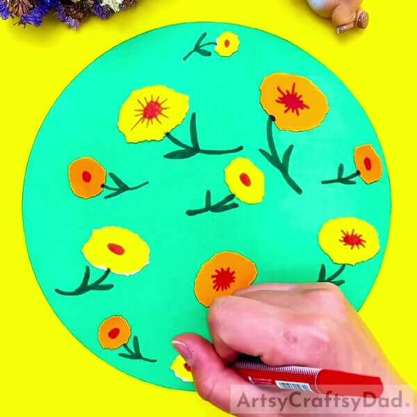 Completing All The Flowers-An effortless paper-tearing flower activity for children. 