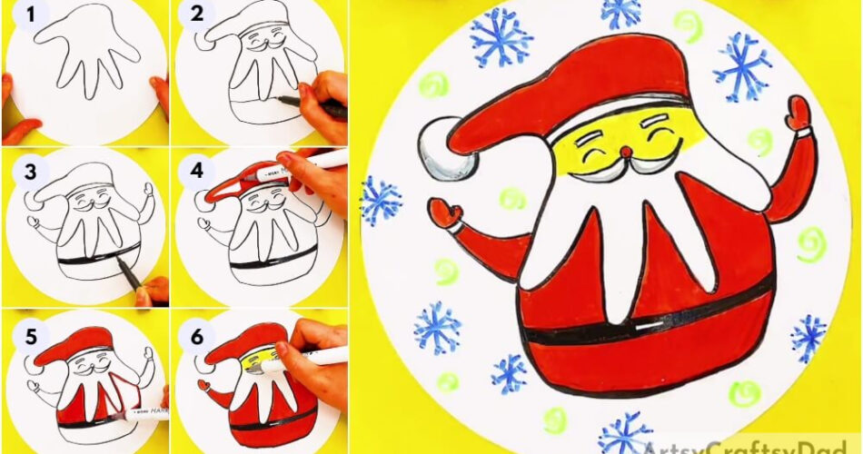 Hand Outline Santa Drawing Tutorial For Kids
