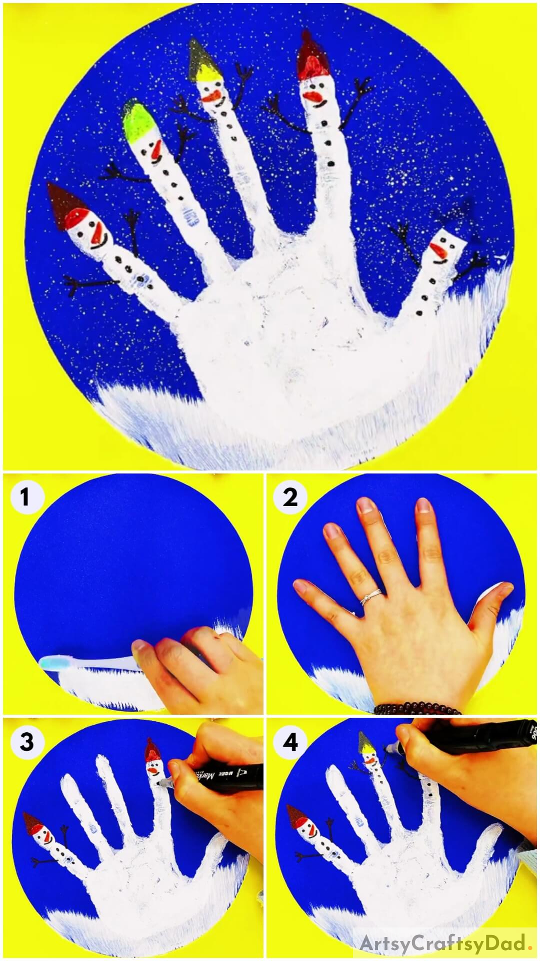 Handprint Snowmen Artwork Tutorial For Kids