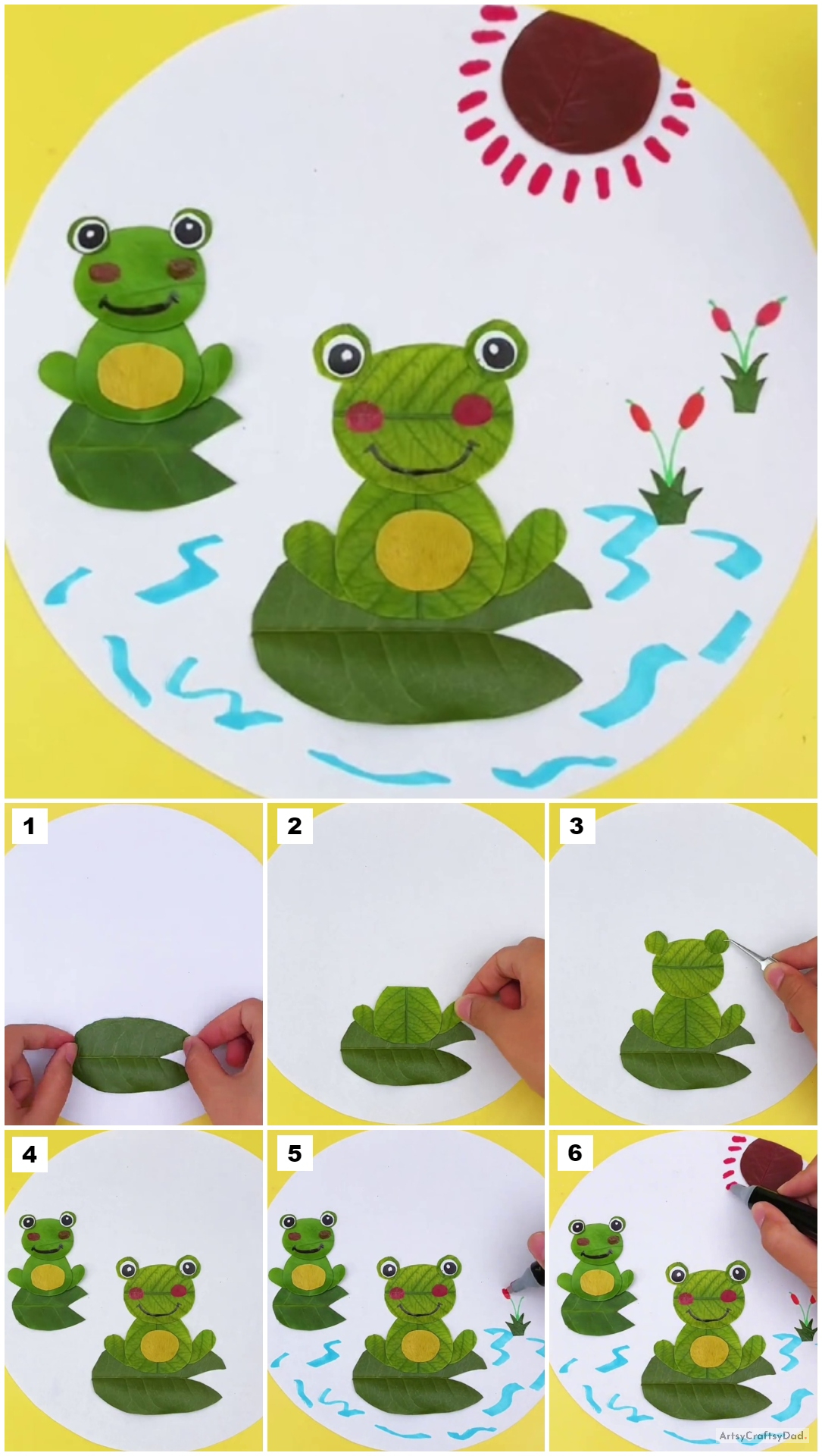 Leaf Frogs In Pond Scenery Craft Tutorial For Kids