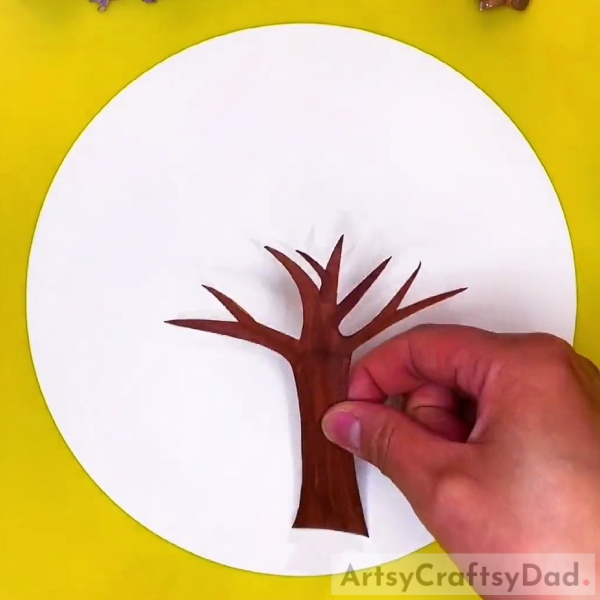 Pasting The Tree Trunk With Branches - Crafting Tutorial For Kids Using Clay, Leaves & Tree 