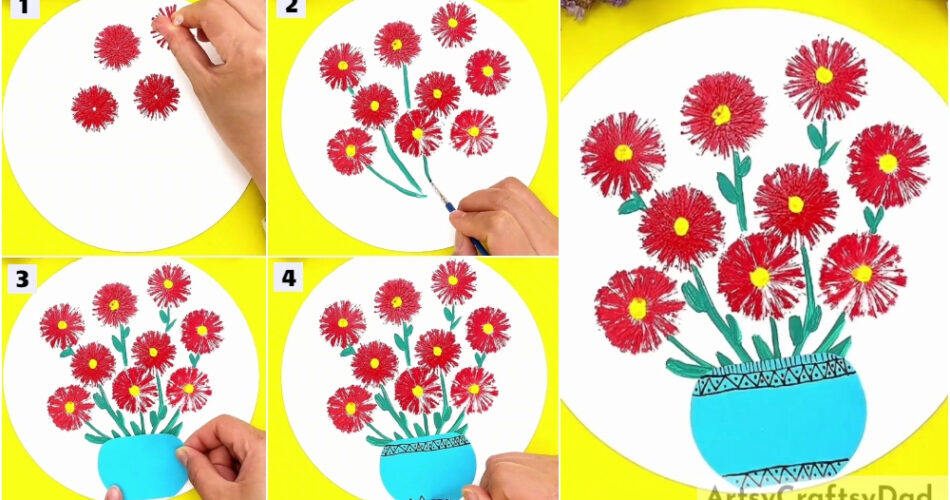 Red Vector Flowers Stamp Painting Art Tutorial For Kids