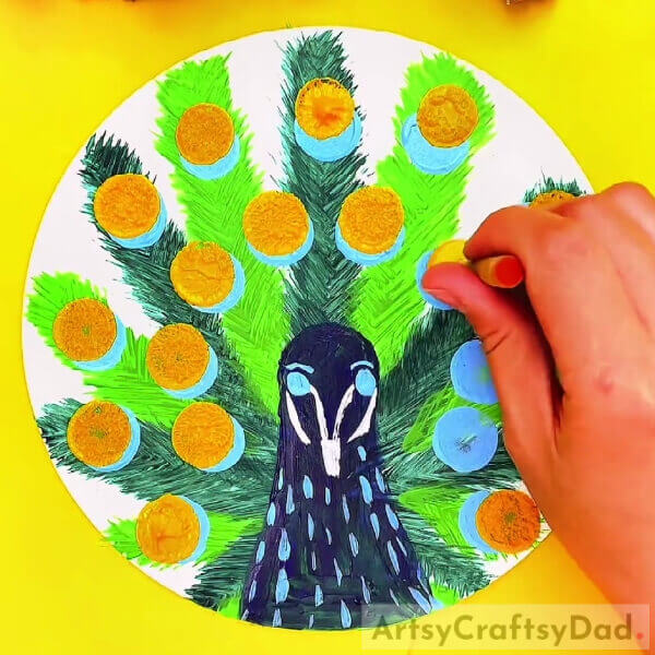 Stamping Yellow Circles- Creating a peacock stamp painting using helpful tips and tricks