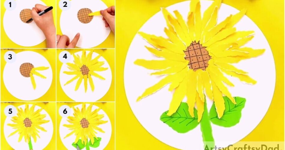 Sunflower Paper Tearing Craft Tutorial For Beginners
