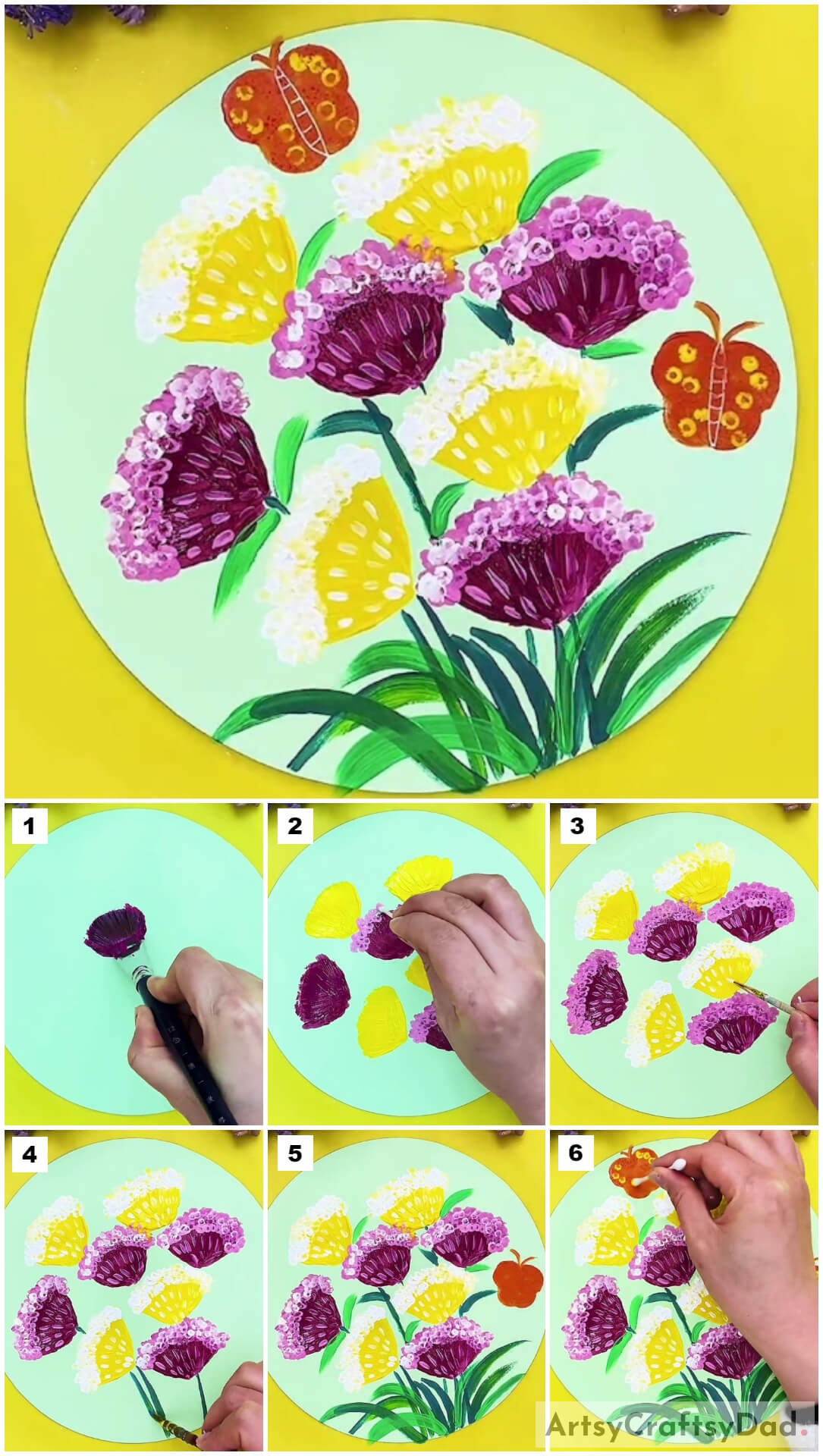 Yellow And Purple Flowers Bunch Painting For Beginners