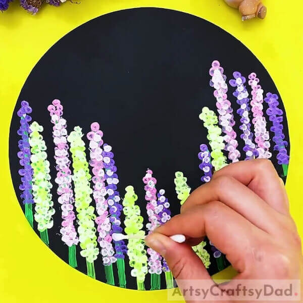 Adding Purple Lavender Petals- A View of a Colorful Lavender Garden in the Dark of Night