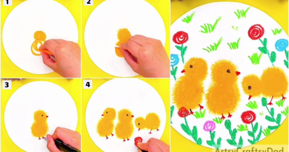 Furry Chicks Oil Pastel Drawing Tutorial For Kids