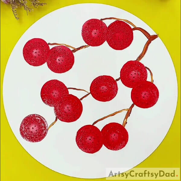 Completing Making The Tree Branch - A tutorial on how to produce a stamp painting featuring cherries on a tree limb