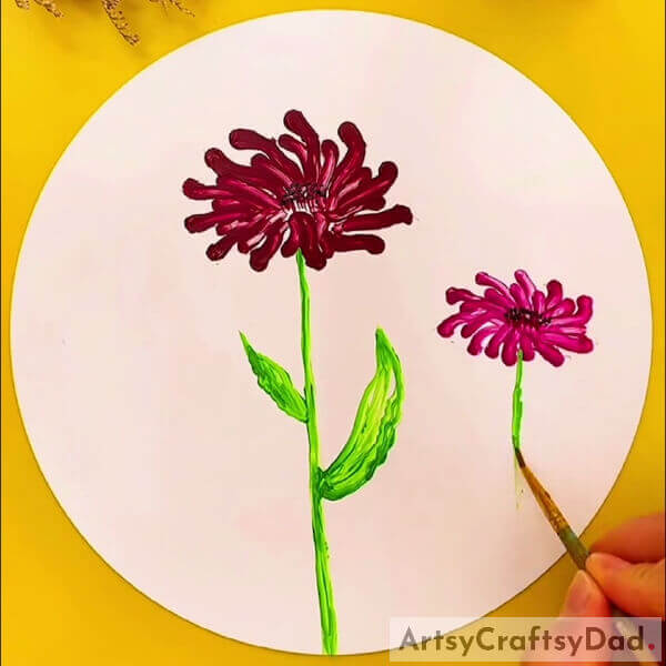 Draw Stem and Leaves - An Easy Tutorial on Painting Chrysanthemums 