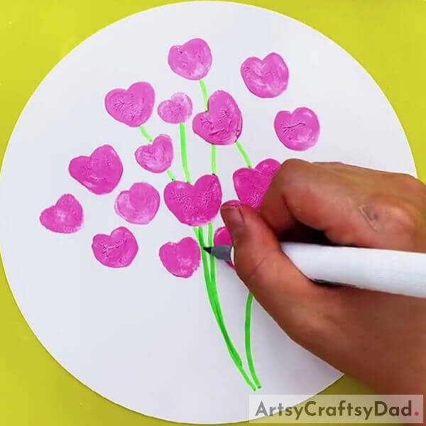 Draw Stems - Tutorial for designing a Heart Flower Bouquet using Fingerprints