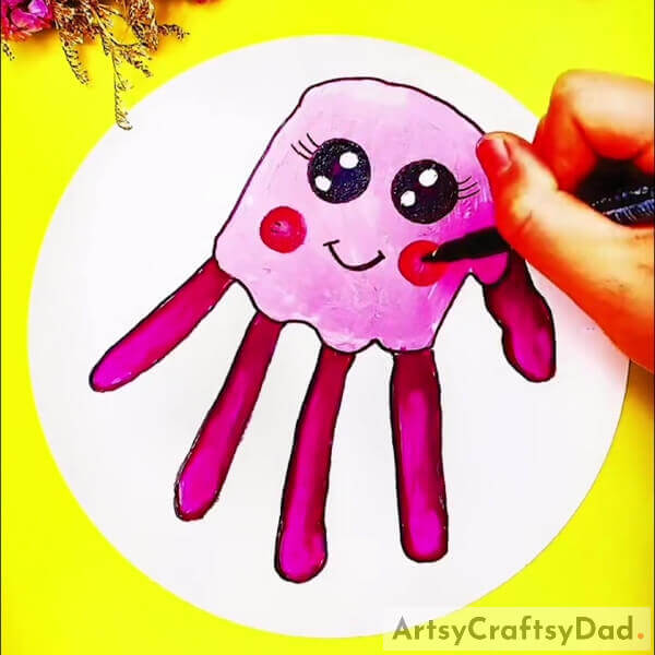 Drawing More Features Of Jellyfish With Sketch Pen - Making a Jellyfish Picture with Handprints