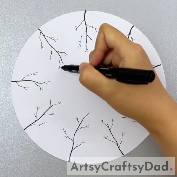 Drawing Branches Using Black Pen- Autumnal Trees: Producing a Fruit-Filled Foam Hack Art Guide