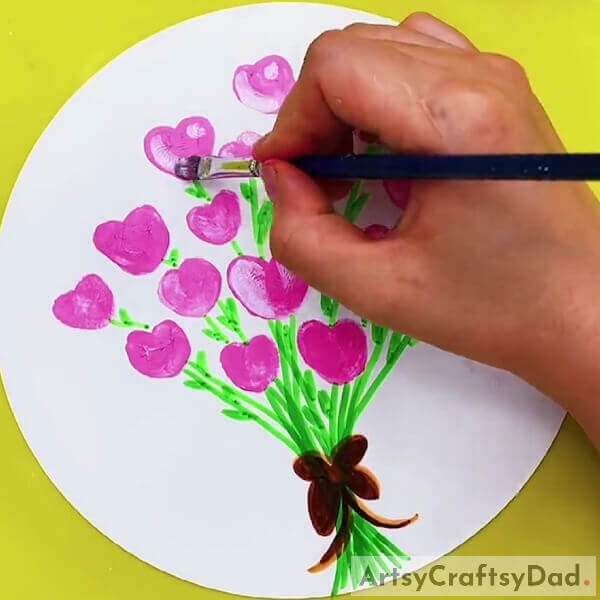 Final Detailing - Learn to make Fingerprint Art with a Heart Flowers Bouquet