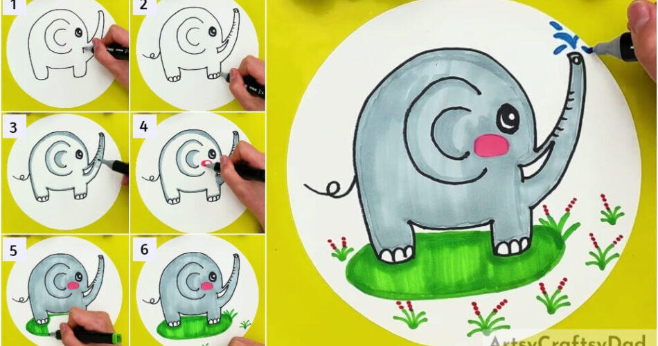 Hand Gesture Outline Elephant Drawing Tutorial For Kids