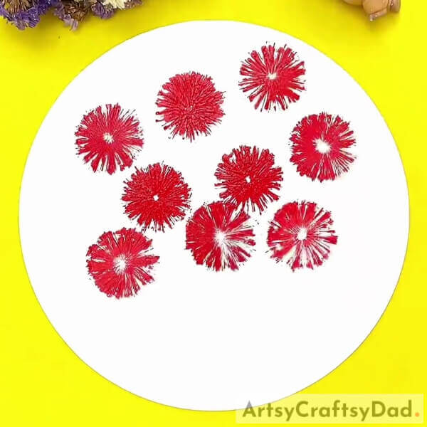 Keep Painting More Flowers- A helpful guide for kids to learn how to make a stamp painting of red vector flowers.