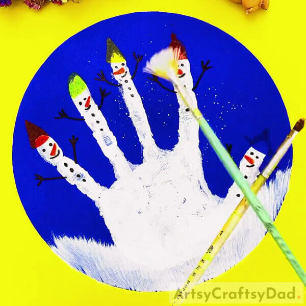 Make It Snow With White Paint And A Paintbrush- A Handprint Snowman Art Instructional for Kids