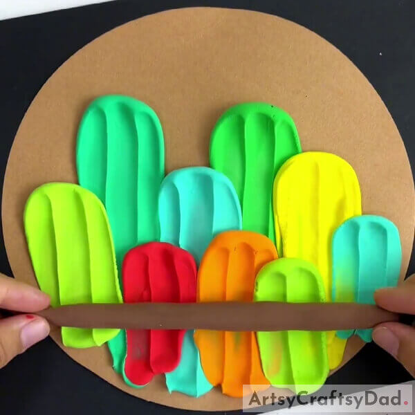 Making A Long Brown Clay Roll- Stunning Colorful Clay Cactuses Crafting Tutorial For Children 