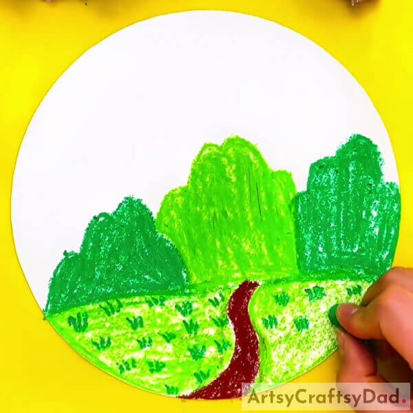 Making Grass - Step-by-Step Drawing of a Mountain Landscape with a Hand Outline