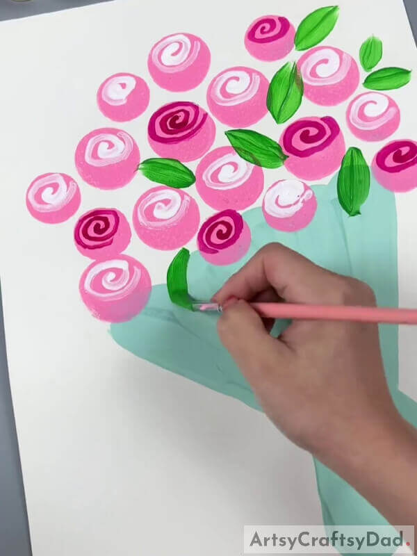 Making Leaves- Instructions for Kids on Creating a Rose Bouquet Stamp Art