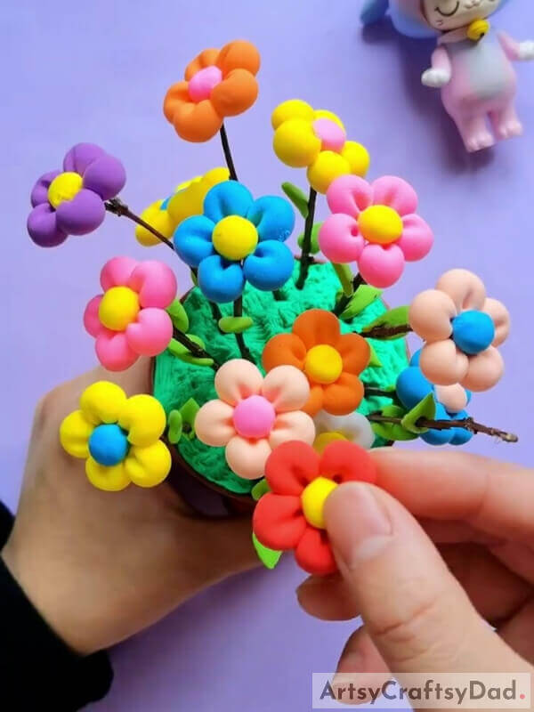 Making More Flowers Over The Branches- Tutorial for creating a clay flower vase with kids 