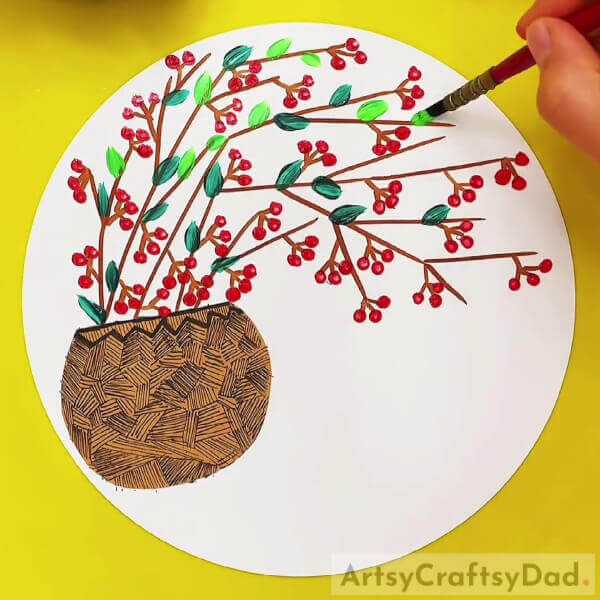 Making More Leaves- Here's a step-by-step tutorial for painting cherry flowers in a pot.